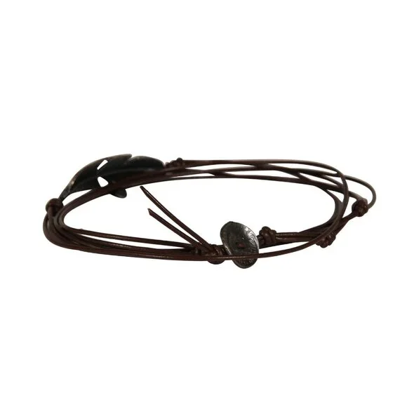 M Cohen Brown Leather Rope Feather Bracelet 925 Silver Convertible Necklace